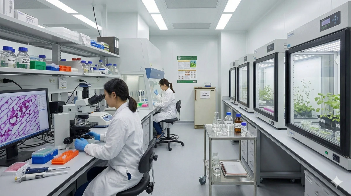 Laboratory researcher working with plant tissue cultures